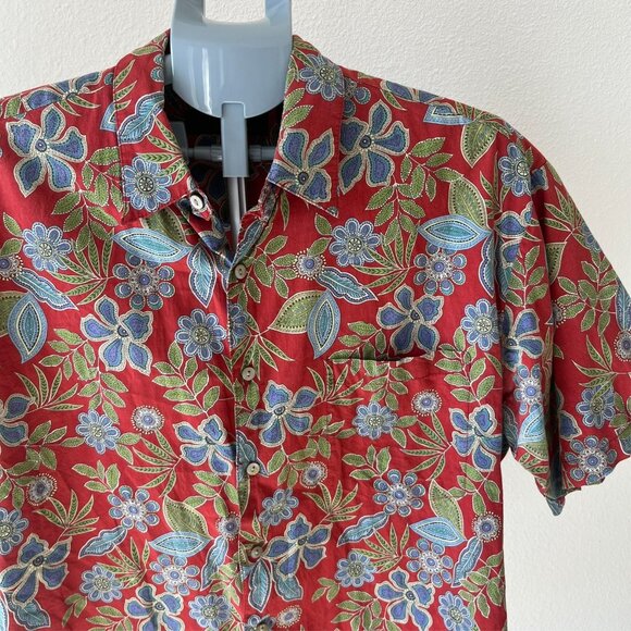 Tori Richard Honolulu Shirt Men Large Red Paisley Floral Hawaiian Beach Tropical - Picture 2 of 5